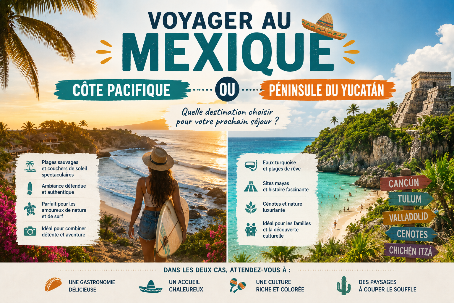 Voyager au Mexique : Côte Pacifique ou Péninsule du Yucatán ?